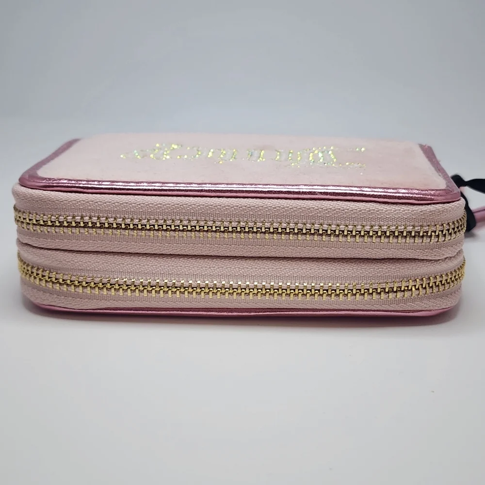 Juicy Couture Pink Velour Zip Wallet Rhinestone Logo Small Purse NWT Y2K Glam